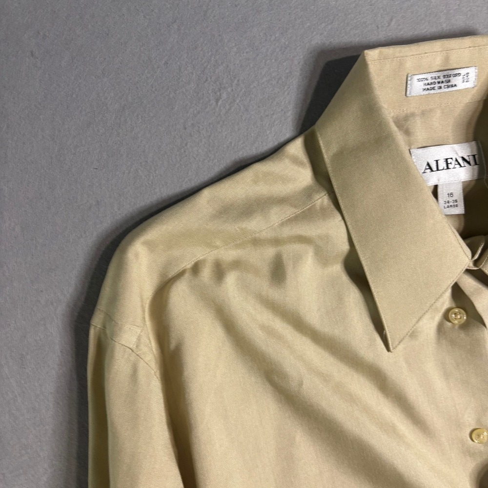 Alfani 100% Silk Oxford Dress Shirt Men's L 16 34/35 Beige - Picture 11 of 16